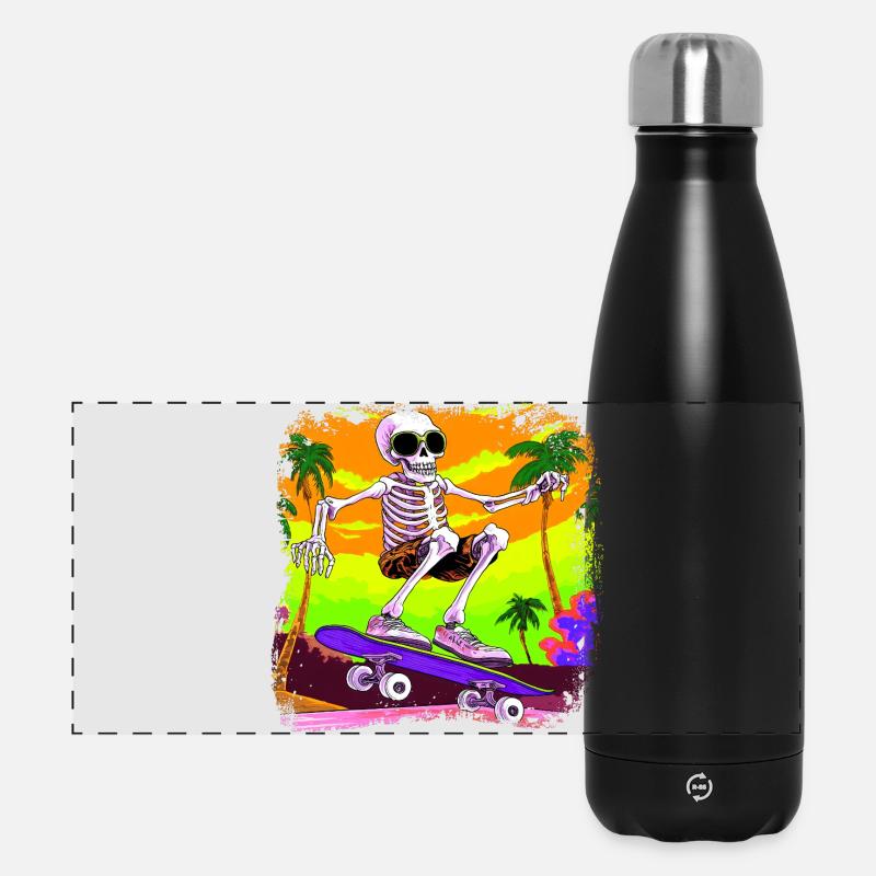 Skelett Skateboarder - Panorama Isolierflasche 500 ml - Schwarz