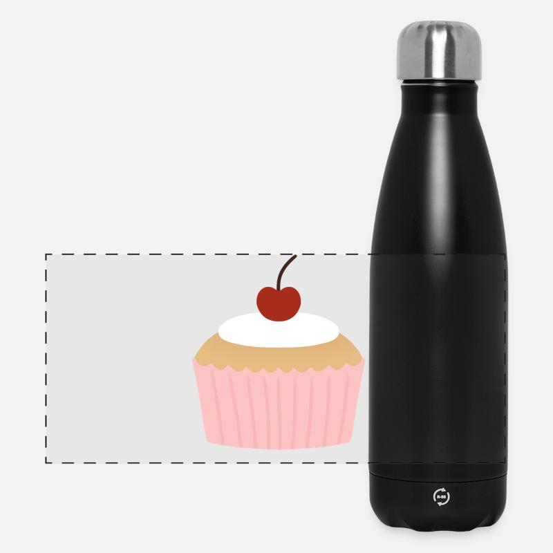 Pastellfarbener Cupcake mit Kirsche - Panorama Isolierflasche 500 ml - Schwarz