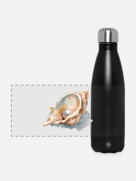 Aquarell Muschel mit Perle - Panorama Isolierflasche 500 ml - Schwarz