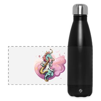 Pastell Unicorn Saxophonist - Panorama Isolierflasche 500 ml - Schwarz - Vorne