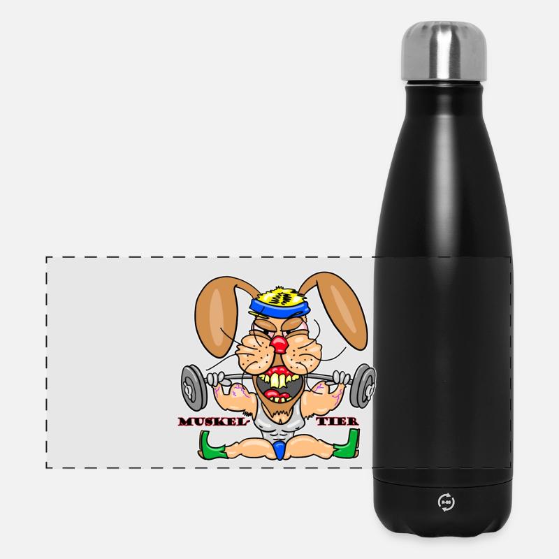 Muscle Animal Bunny – Funny Bodybuilder Cartoon - Panoramic Thermal Bottle 500 ml - black