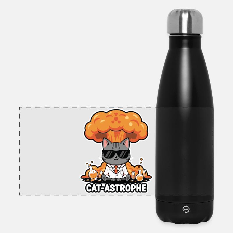 Katzen-Astrophe-Laborkittel - Panorama Isolierflasche 500 ml - Schwarz