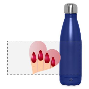 Maniküre mit Liebe - Herz mit roten Fingernägel - Panorama Isolierflasche 500 ml - Dunkelblau  - Vorne