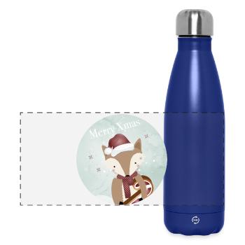 goldiger Fuchs für Weihnachten mit Zuckerstange - Panorama Isolierflasche 500 ml - Dunkelblau  - Vorne