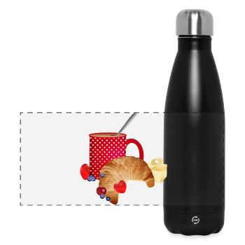 Breakfast still life with croissant, coffee, berries - Panoramic Thermal Bottle 500 ml - black - Front