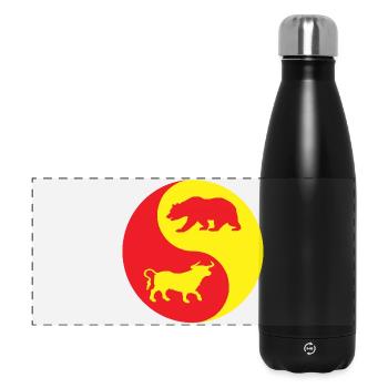 Yin Yang Stier und Roter und Gelber Bär - Panorama Isolierflasche 500 ml - Schwarz - Vorne
