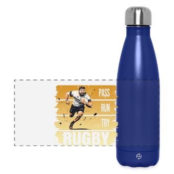 Pass - Run - Try - Rugby - Panorama Isolierflasche 500 ml - Dunkelblau  - Vorne