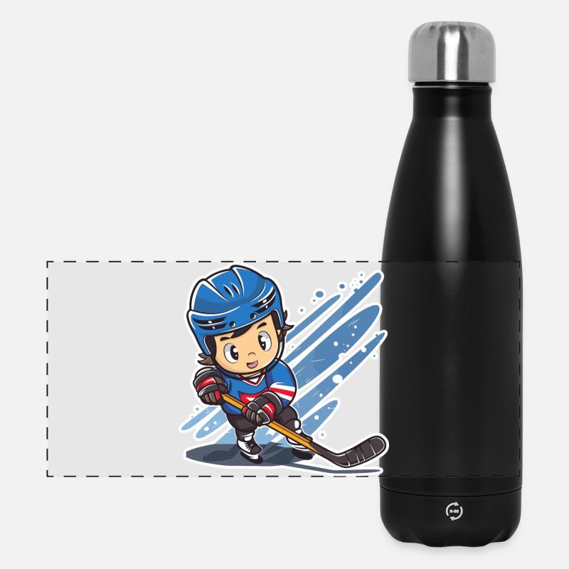 Eishockeyspieler Comic Look - Panorama Isolierflasche 500 ml - Schwarz