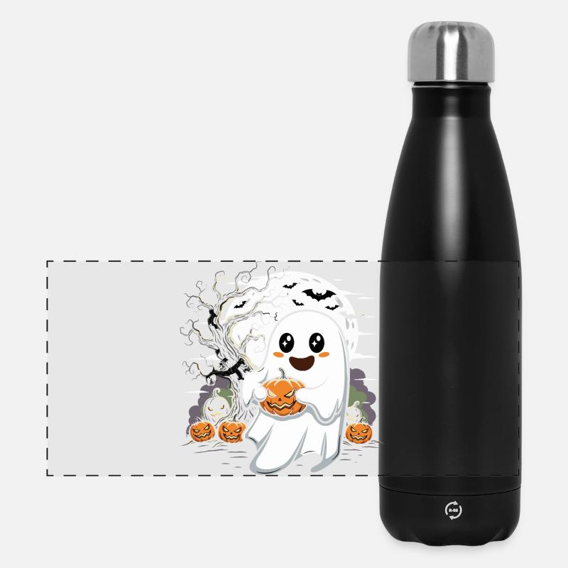 Cute Ghost with Jack-O-Lantern - Panoramic Thermal Bottle 500 ml - black