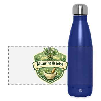 Natur heilt leise Kräuterlogo - Panorama Isolierflasche 500 ml - Dunkelblau  - Vorne