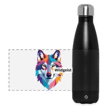 Colored Wolf Head "Wild Spirit" - Panoramic Thermal Bottle 500 ml - black - Front