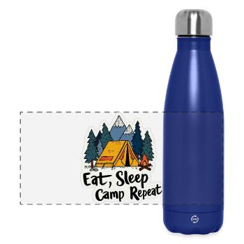 Camping, Spruch Spruch Eat Sleep Camp, Repeat Camper Outdoo - Gourde isotherme panoramique 500 ml - bleu foncé  - Devant