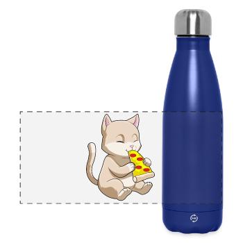 Pizza au chat - Gourde isotherme panoramique 500 ml - bleu foncé  - Devant