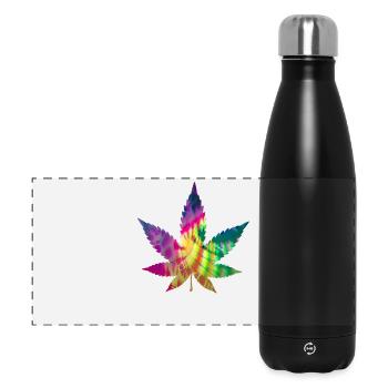 Tie Dye Batik Cannabis Blatt | Hanfblatt - Panorama Isolierflasche 500 ml - Schwarz - Vorne