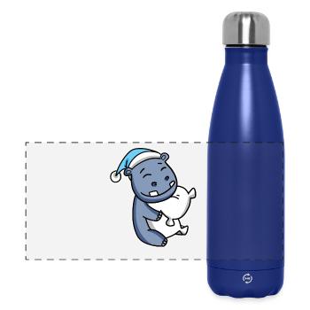 Hippopotame avec oreiller et bonnet somnolent - Gourde isotherme panoramique 500 ml - bleu foncé  - Devant