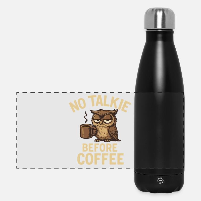 Owls with coffee cup and statement - Panoramic Thermal Bottle 500 ml - black