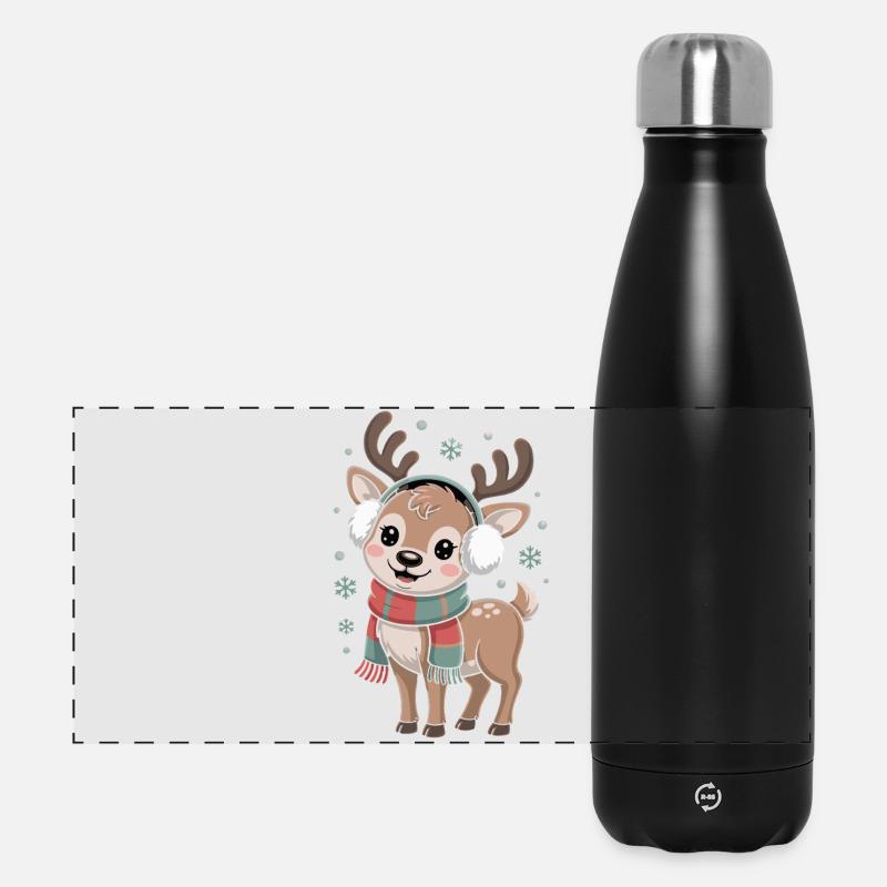 Cerf d’hiver avec écharpe et chauffe-oreilles - Gourde isotherme panoramique 500 ml - noir
