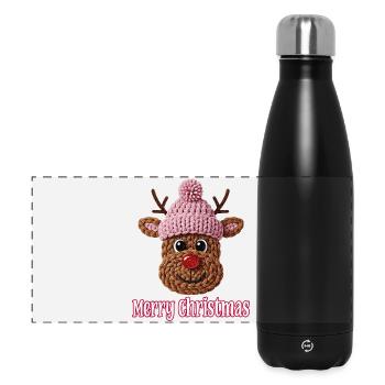 Cute Reindeer Crochet Knit Design Christmas - Panoramic Thermal Bottle 500 ml - black - Front