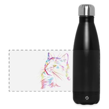 Bunte Katzenkunst im Skizzenstil - Panorama Isolierflasche 500 ml - Schwarz - Vorne