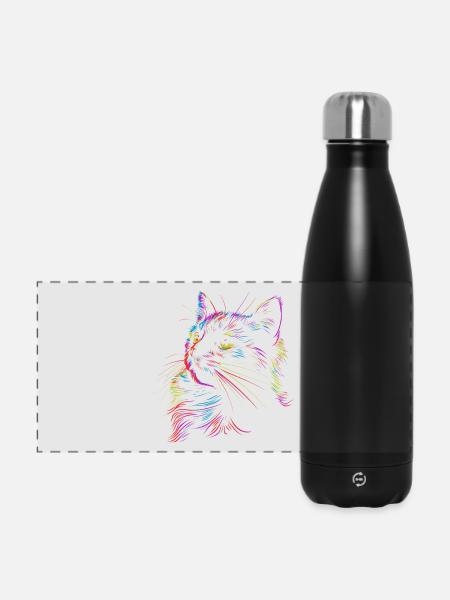 Bunte Katzenkunst im Skizzenstil - Panorama Isolierflasche 500 ml - Schwarz