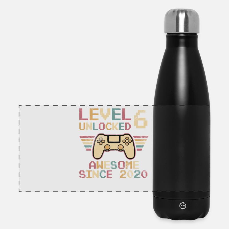 6th Birthday 6 Years Level 6 Unlocked Gift - Panoramic Thermal Bottle 500 ml - black