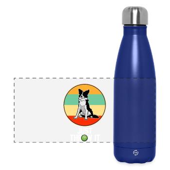 Retro Border Collie Just Throw It Dog Lover Art - Panoramic Thermal Bottle 500 ml - dark blue  - Front