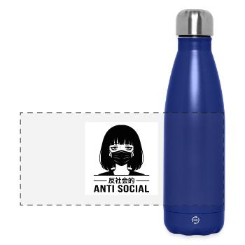 Antisocial Japanese Vaporwave Anime Girl - Panoramic Thermal Bottle 500 ml - dark blue  - Front
