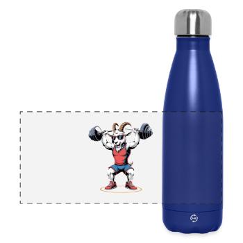 Starke Bodybuilding Ziege beim Kniebeugen - Panorama Isolierflasche 500 ml - Dunkelblau  - Vorne