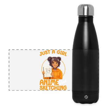 Nur Ein Mädchen, Das Anime Liebt Und Afro Zeichnet - Panorama Isolierflasche 500 ml - Schwarz - Vorne