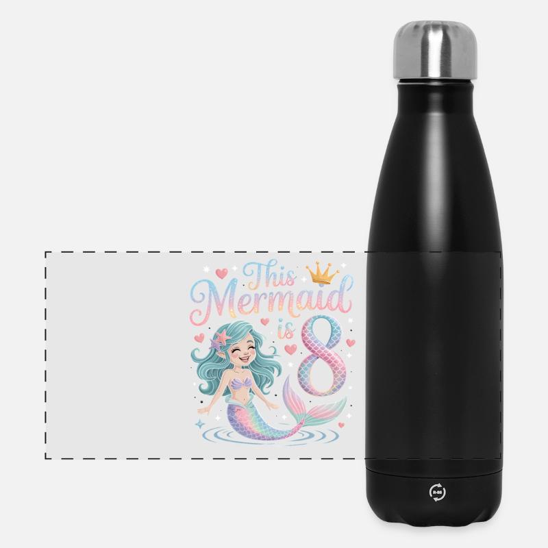 Meerjungfrau 8. Geburtstag 8 Jahre - Panorama Isolierflasche 500 ml - Schwarz