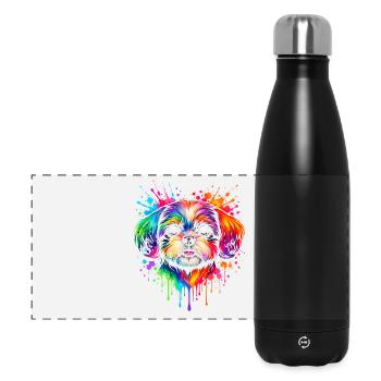 Shih Tzu | Kleinhund Pop Art - Panorama Isolierflasche 500 ml - Schwarz - Vorne