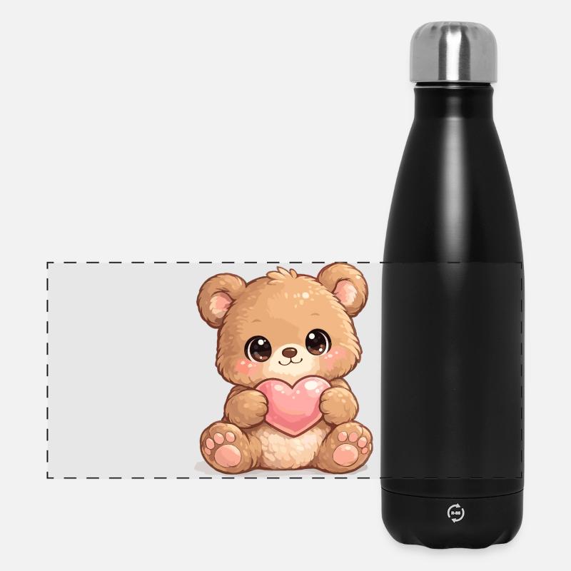 Kuschelbär Herzliebe - Panorama Isolierflasche 500 ml - Schwarz