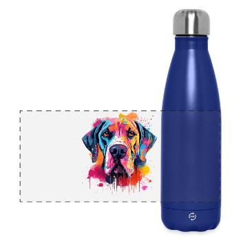 Farbenfrohe Splash Art: Deutsche Dogge - Panorama Isolierflasche 500 ml - Dunkelblau  - Vorne