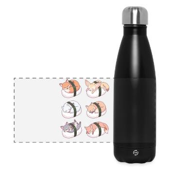Kawaii Fox Sushi Nigiri Cute Sleeping Kitsune  - Panoramic Thermal Bottle 500 ml - black - Front