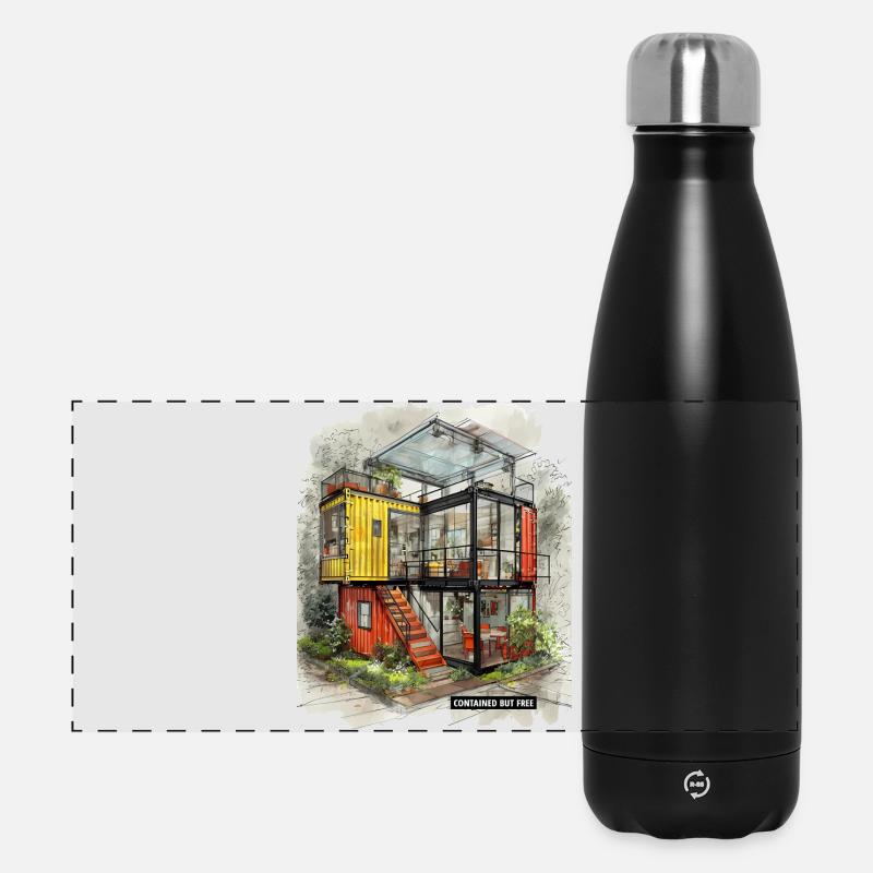 CONTAINED BUT FREE – Moderne Shipping Container Art - Panorama Isolierflasche 500 ml - Schwarz