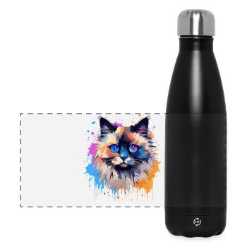 Art coloré sur le visage de chat Birman avec éclaboussures - Gourde isotherme panoramique 500 ml - noir - Devant