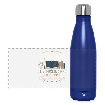 Reading books instead of small talk motive - Panoramic Thermal Bottle 500 ml - dark blue  - Front