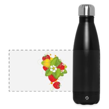 Fraises rouges aux fleurs vertes et blanches juteuses - Gourde isotherme panoramique 500 ml - noir - Devant