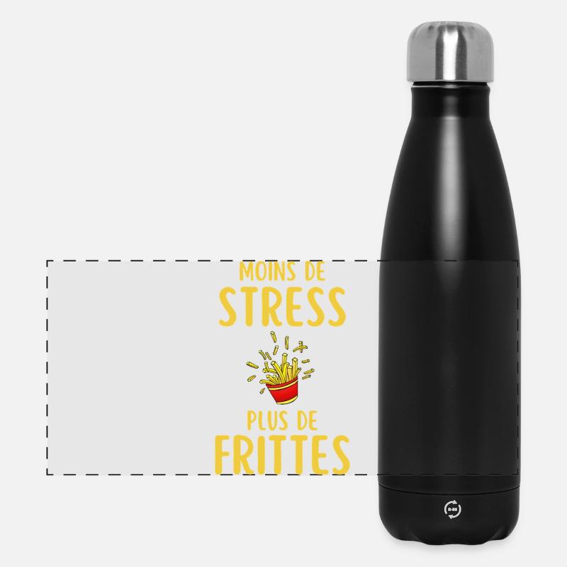 Weniger Stress Mehr Pommes - Panorama Isolierflasche 500 ml - Schwarz