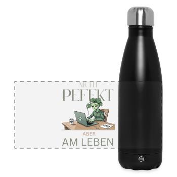 Perfekt am Leben – grün, müde, echt - Panorama Isolierflasche 500 ml - Schwarz - Vorne