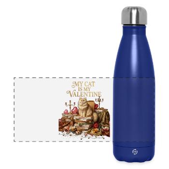 My Cat Is My Valentine Funny Pizza Lover Single - Panoramic Thermal Bottle 500 ml - dark blue  - Front