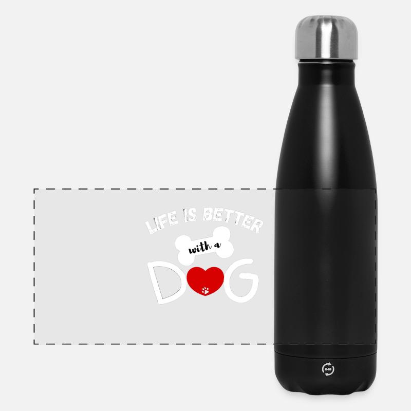 Life is better with a dog - Dog Lovers Tee - Panorama Isolierflasche 500 ml - Schwarz
