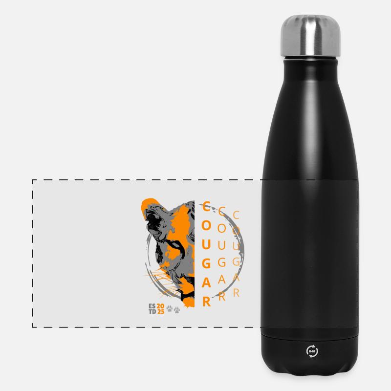 Couguar - demi-visage de l’animal dans l’ombre - Gourde isotherme panoramique 500 ml - noir