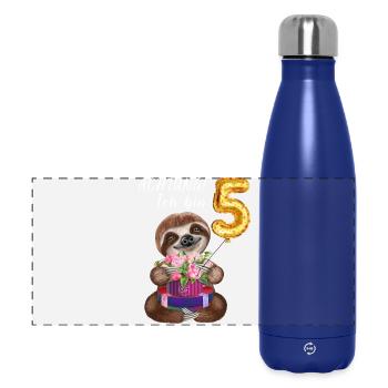 Achtung Ich bin Fünf Lustiges Faultier Geburtstag - Panorama Isolierflasche 500 ml - Dunkelblau  - Vorne