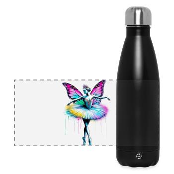 Ballerina mit Schmetterlingsflügeln, Schmetterlingen, Tutu - Panorama Isolierflasche 500 ml - Schwarz - Vorne