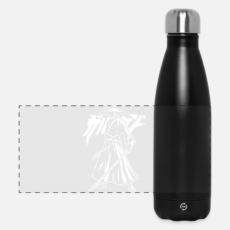Samurai silhouette with katana and lettering - Panoramic Thermal Bottle 500 ml - black