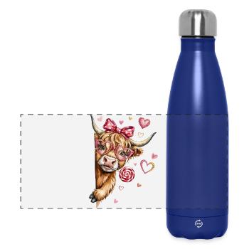 Verliebtes Hochlandrind mit Herzbrille und Lolli - Panorama Isolierflasche 500 ml - Dunkelblau  - Vorne
