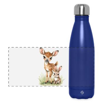🦌🐰Fawn and Tender Bunny – Illustration - Panoramic Thermal Bottle 500 ml - dark blue  - Front