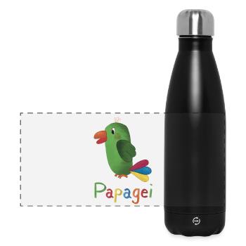 Papagei – Buntes Tiermotiv 🦜🌈 - Panorama Isolierflasche 500 ml - Schwarz - Vorne