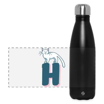 Katze Buchstabe H - Panorama Isolierflasche 500 ml - Schwarz - Vorne